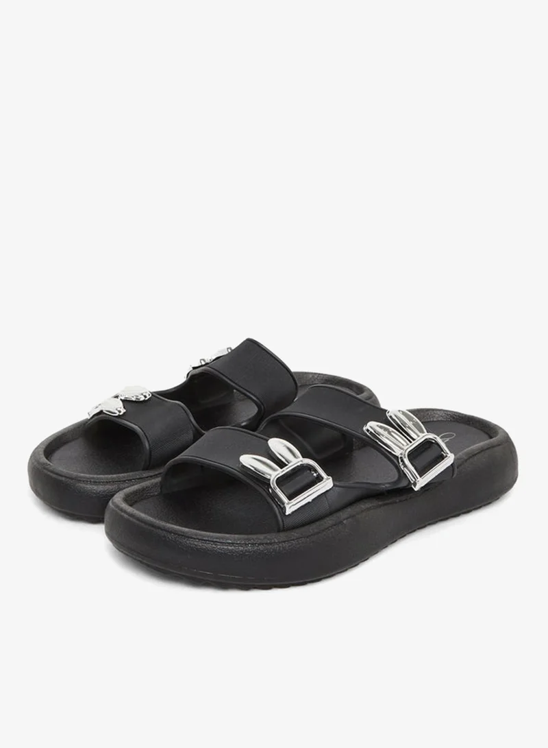 Take Two Double Buckle Detail Slip On Slippers