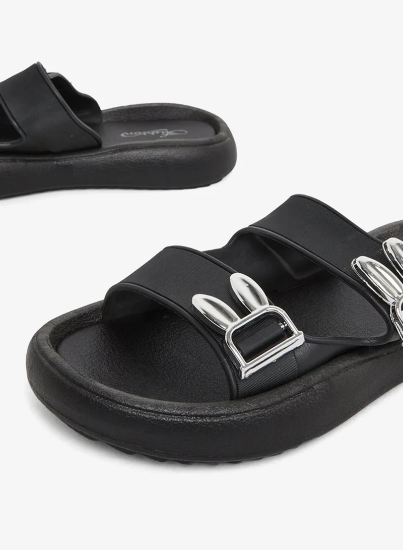 Take Two Double Buckle Detail Slip On Slippers