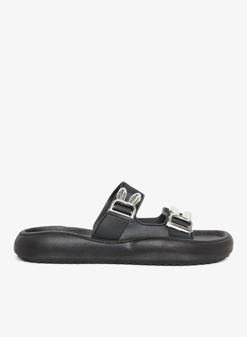 Take Two Double Buckle Detail Slip On Slippers