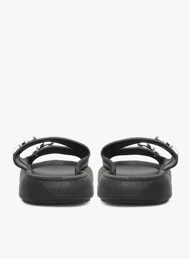 Take Two Double Buckle Detail Slip On Slippers