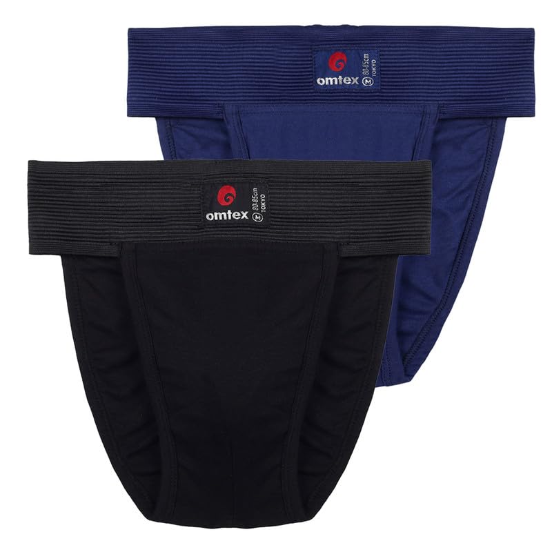 omtex Men's Athletic Tokyo Cotton Stretchable Supporter Back Covered with Cup Pocket, Ideal for Workout and Sports Quick Dry Moisture Wicking Underwear (Pack of 2), Black-Navy, Medium - Image 1