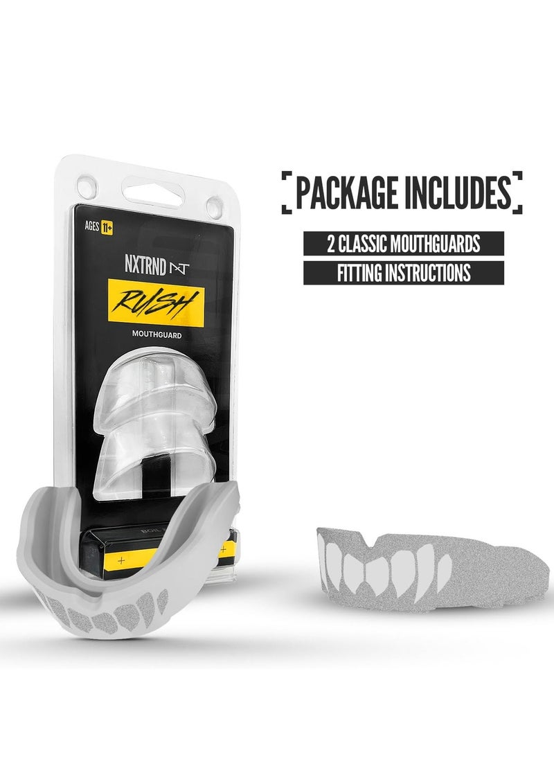 NXT NXTRND - 2 pack Nxtrnd rush mouth guard sports professional mouthguards for boxing jiu jitsu mma wrestling football lacrosse and all sports fits adults youth and Kids 11+ silver - Image 1