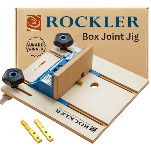 ROCKLER Router Table Box Joint Jig - Finger Joint Indexing Keys w/Three Finger Widths ¼”, ⅜” & ½” - Stable MDF Router Fence w/Low-Friction Melamine Coating - Knobs to Lock Platform w/ ¾” Miter Slot - Image 1