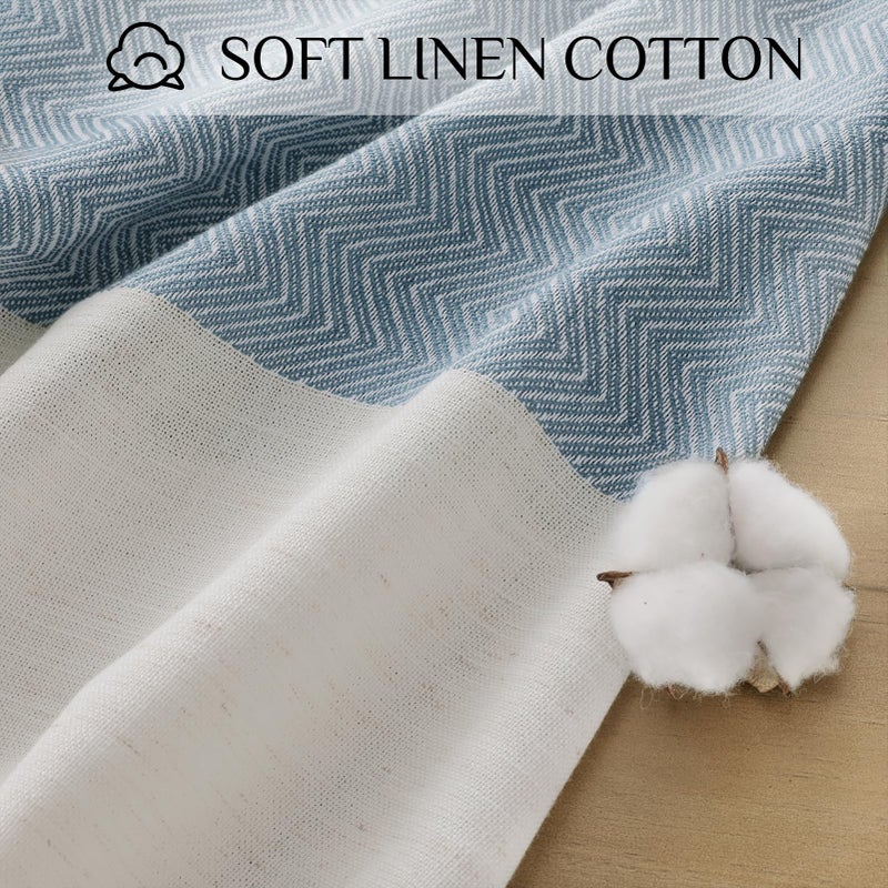 Softalker Linen Tablecloth Rectangle, Outdoor Waterproof Burlap Cotton Farmhouse Table Cloths with Tassel, Heavy Weight Wrinkle Free Table Cover for Dining, Party, Rustic - 55 x 70 Inch, Blue Stripe - Image 5