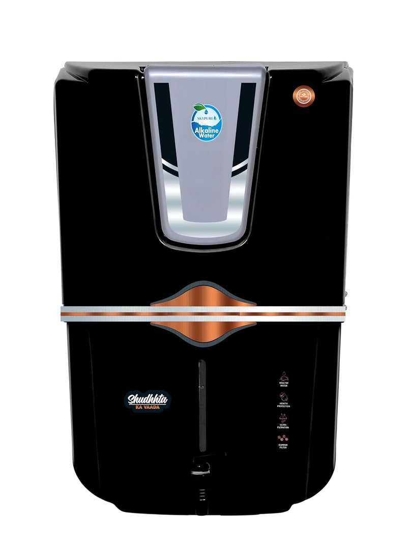 Skypure RO Water purifier with Aqua Copper Infuser and Bio Alkaline 12 Liter storage Tank RO UV Cu Alk UF TDS Suitable for all type of water Supply Black A89 Seltos Silver Copper Alkaline - Image 1