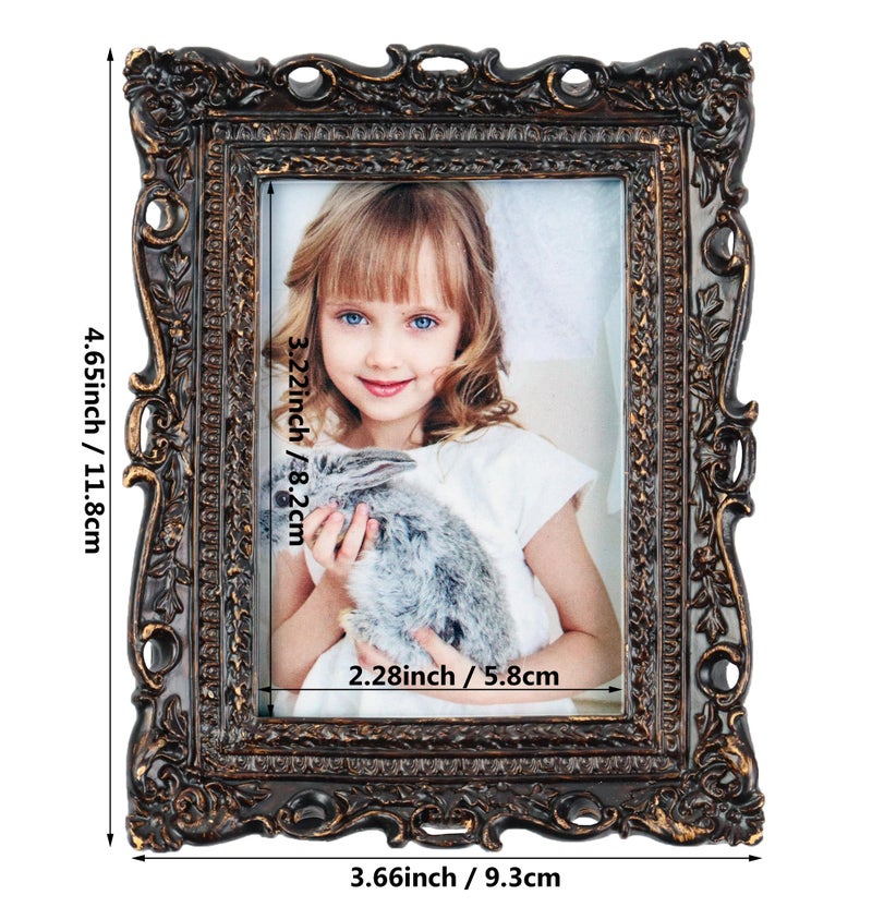 Hymmah 2.5 * 3.5inch Mini Wallet Picture Frame عتيقة إطار الصورة مزخرفة إطار راتنجات مصنوعة يدويًا مع معرض الصور اللوحي والجدار - Image 2