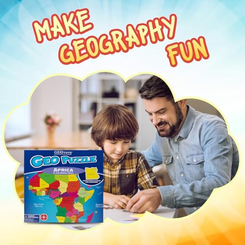 Geotoys لعبة الألغاز الجغرافية من جيوتويز، ألغاز على شكل إفريقيا والشرق الأوسط، 65 قطعة، ألغاز خريطة - ألغاز للأطفال من 6 إلى 9 سنوات، هدايا صغيرة للأطفال - Image 2