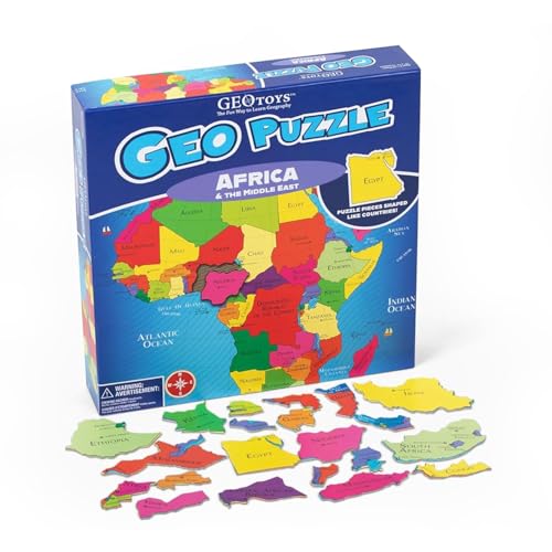 Geotoys لعبة الألغاز الجغرافية من جيوتويز، ألغاز على شكل إفريقيا والشرق الأوسط، 65 قطعة، ألغاز خريطة - ألغاز للأطفال من 6 إلى 9 سنوات، هدايا صغيرة للأطفال - Image 1