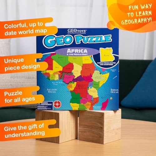 Geotoys لعبة الألغاز الجغرافية من جيوتويز، ألغاز على شكل إفريقيا والشرق الأوسط، 65 قطعة، ألغاز خريطة - ألغاز للأطفال من 6 إلى 9 سنوات، هدايا صغيرة للأطفال - Image 3
