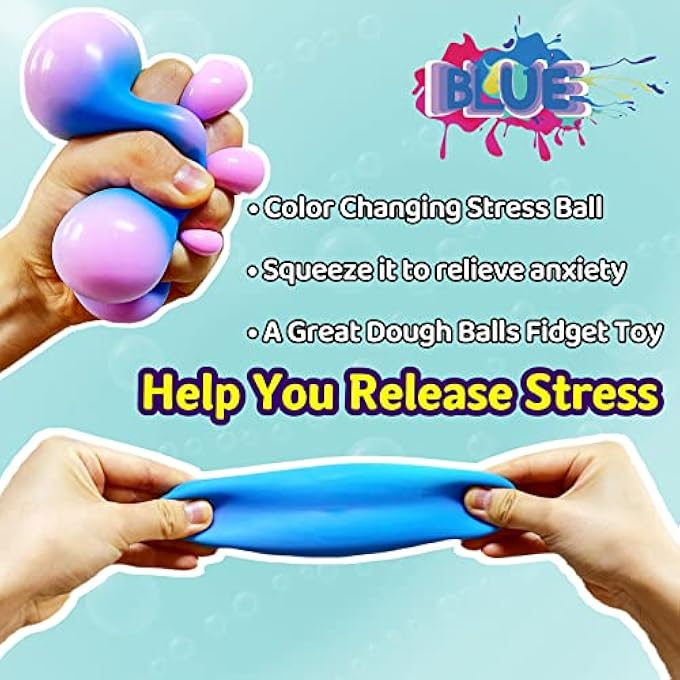 Kawaite Stretchy Dough Ball Squeeze Fidget Toy (1 Pack) Squishy Stress Balls for Kids and Adults, Funny and Soft Change Color Squeeze Ball, Great Gift, Ideal for Anxiety Relief, Autism, ADHD (Blue) - Image 5