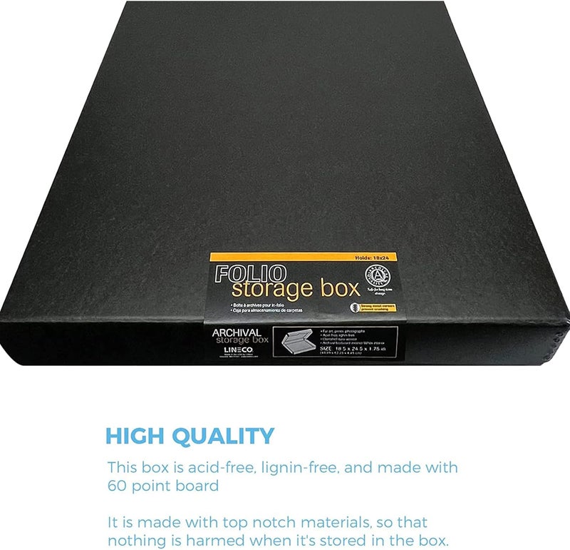 Lineco Folio Storage Box, Clamshell Design with Metal Edge. 18.5x24.5x1.75 Inches, Archival Boxboard, Preserve Photos, Cards, Magazines, Documents, Art, Ephemera, Family Records, Black, Pack of 8 - Image 5