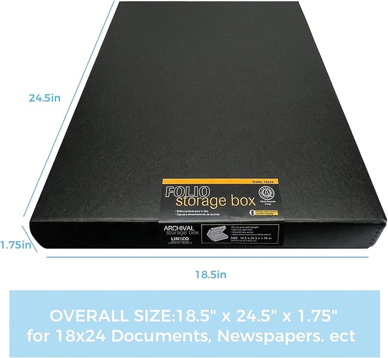 Lineco Folio Storage Box, Clamshell Design with Metal Edge. 18.5x24.5x1.75 Inches, Archival Boxboard, Preserve Photos, Cards, Magazines, Documents, Art, Ephemera, Family Records, Black, Pack of 8 - Image 2