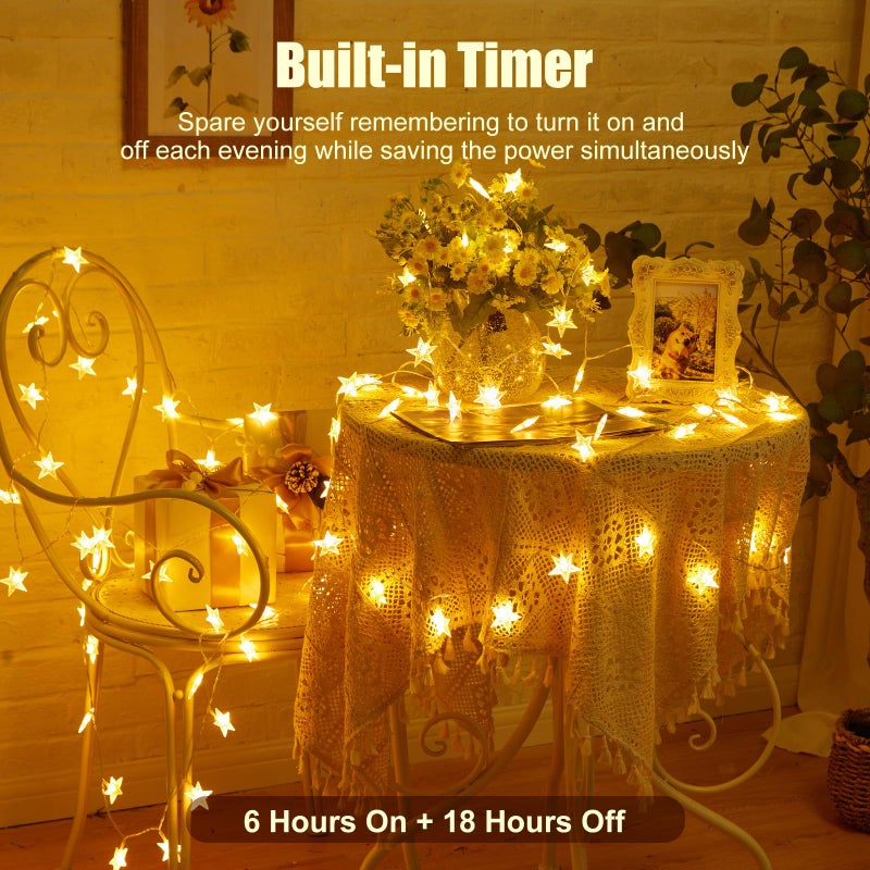 ماين توم Minetom Star String Lights Battery Operated - 17 ft 50 LED Star Fairy String Lights with Timer, Waterproof for Indoor Bedroom Tent Loft Bed Patio Party Wedding Ramadan Decorations, Warm White - Image 3