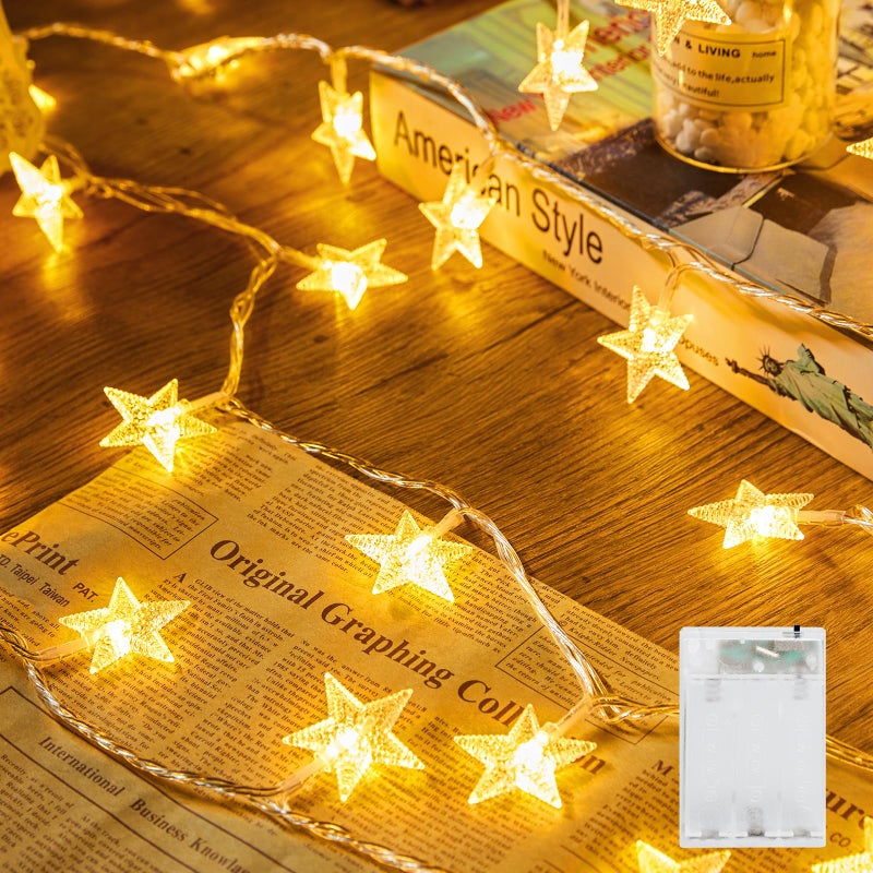 ماين توم Minetom Star String Lights Battery Operated - 17 ft 50 LED Star Fairy String Lights with Timer, Waterproof for Indoor Bedroom Tent Loft Bed Patio Party Wedding Ramadan Decorations, Warm White - Image 1