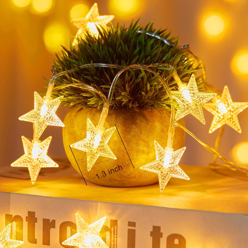 ماين توم Minetom Star String Lights Battery Operated - 17 ft 50 LED Star Fairy String Lights with Timer, Waterproof for Indoor Bedroom Tent Loft Bed Patio Party Wedding Ramadan Decorations, Warm White - Image 2