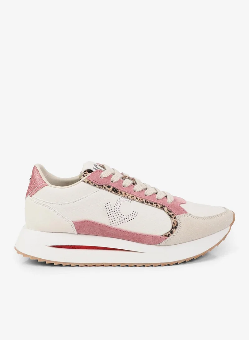Lola Casademunt Bicolor Platform Sneaker with Combined Fabrics and Leather Details
