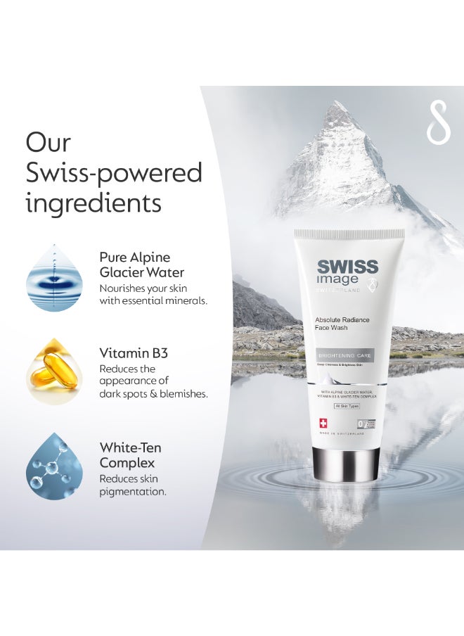 SWISS image Absolute Radiance Whitening Face Wash Brightening with Niacinamide, 200 ml, Deeply Cleanses, Removes Make Up, Gives Even Toned & Glowing Skin, Reduces Pigmentation & Blemishes, All Skin Types, Men & Women, Swiss Made  - Image 3