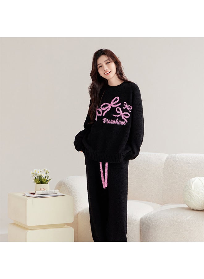 And Winter Pajamas Half Velvet Padded Warm Pullover Ladies Pajamas Half Velvet Home Clothes Suit