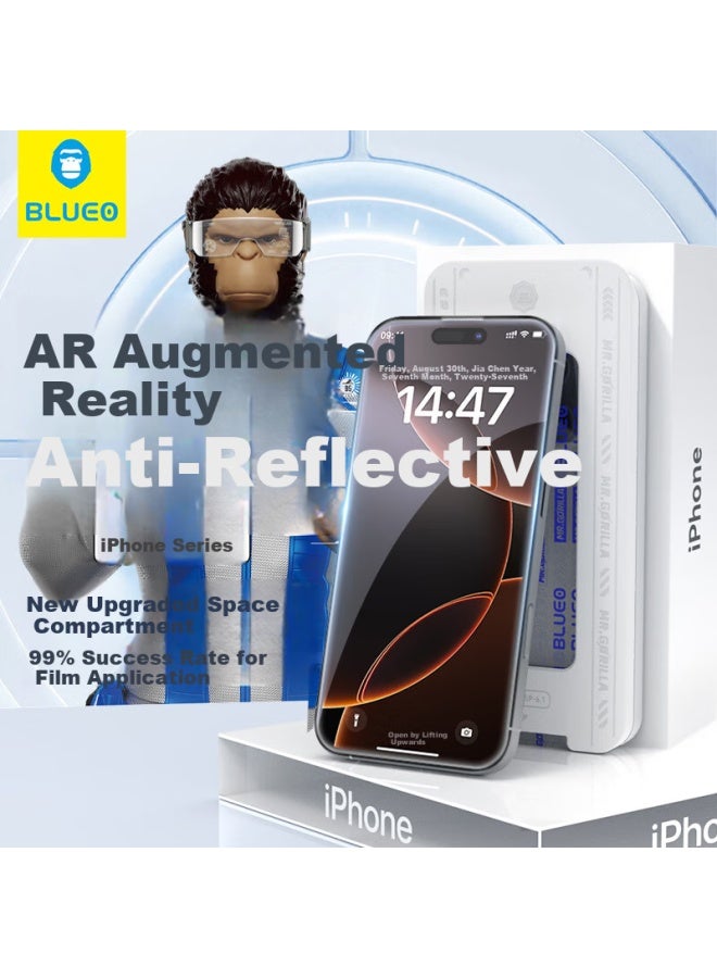 Blueo Blue Gorilla Apple 16 Tempered Glass Screen Protector With Ar Anti-Reflective Coating For Iphone 15 Dustproof, Shockproof, Anti-Fingerprint Protective Film - Image 1