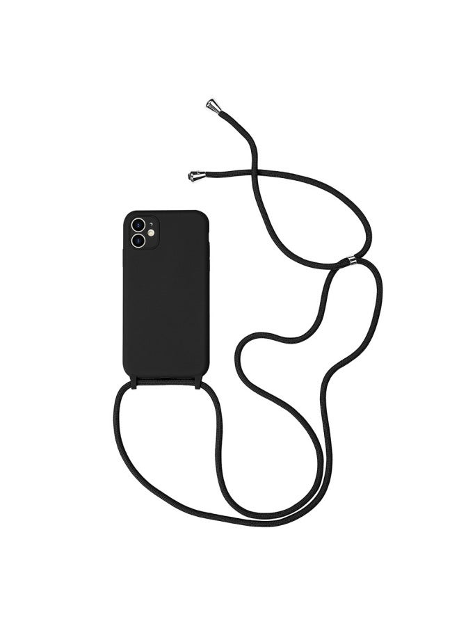 Silicone Phone Case With Lanyard For Iphone15PRO All-inclusive Fine Hole Silicone With Nylon Rope Manufacturers-Color:Black-Applicable Model:IP 15
