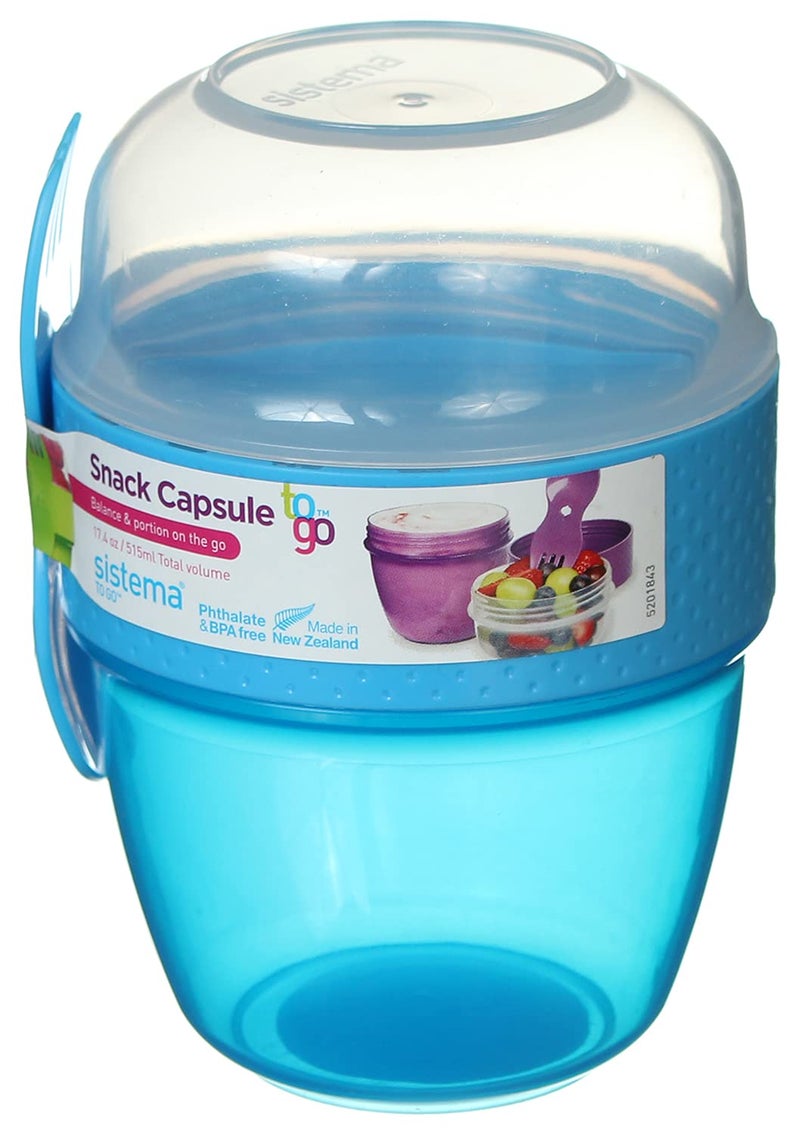 Genaric Sistema Plastic Food Container With Fork, Clear Blue