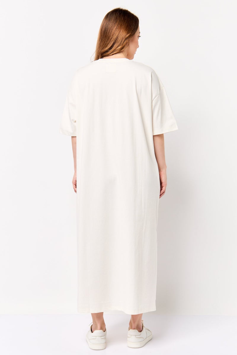 Fudo Comforts by Fudo Women Solid Shirt Dress, Cream - Image 2
