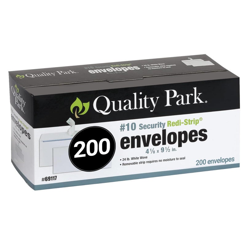 Quality Park Envelopes Letter Size 10 Pack of 200 Security Tinted Envelopes Self Seal 418 x 95 Windowless Design
