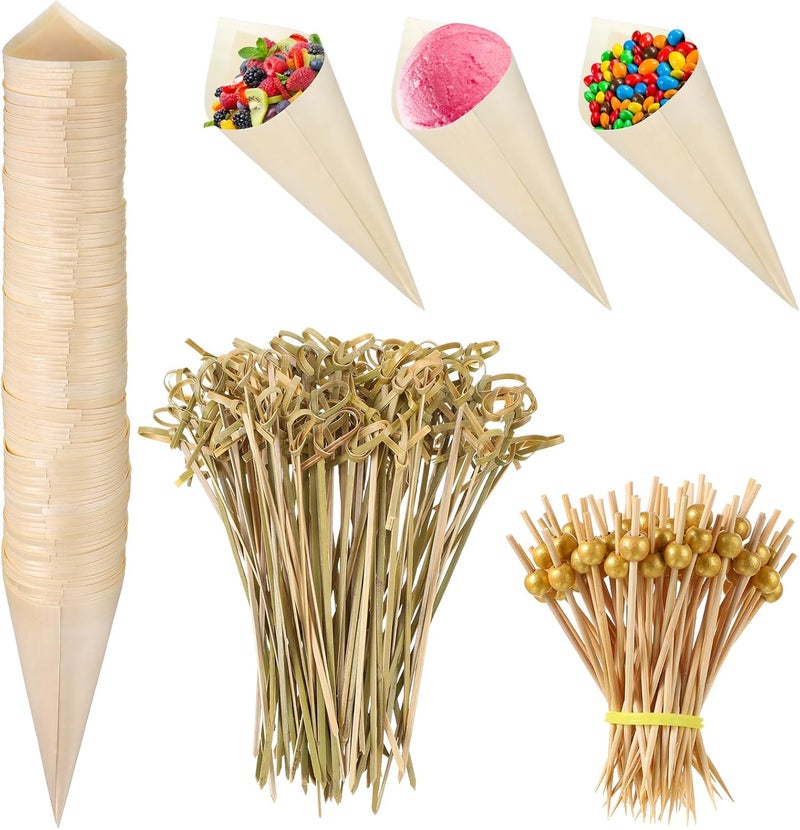 Queekay 300 Pcs Charcuterie Cones Gold Pearl Cocktail Picks and Charcuterie Sticks for Appetizers Drinks Charcuterie Parties Catering Events Fruit Party Wedding Birthday Party Supplies - Image 1