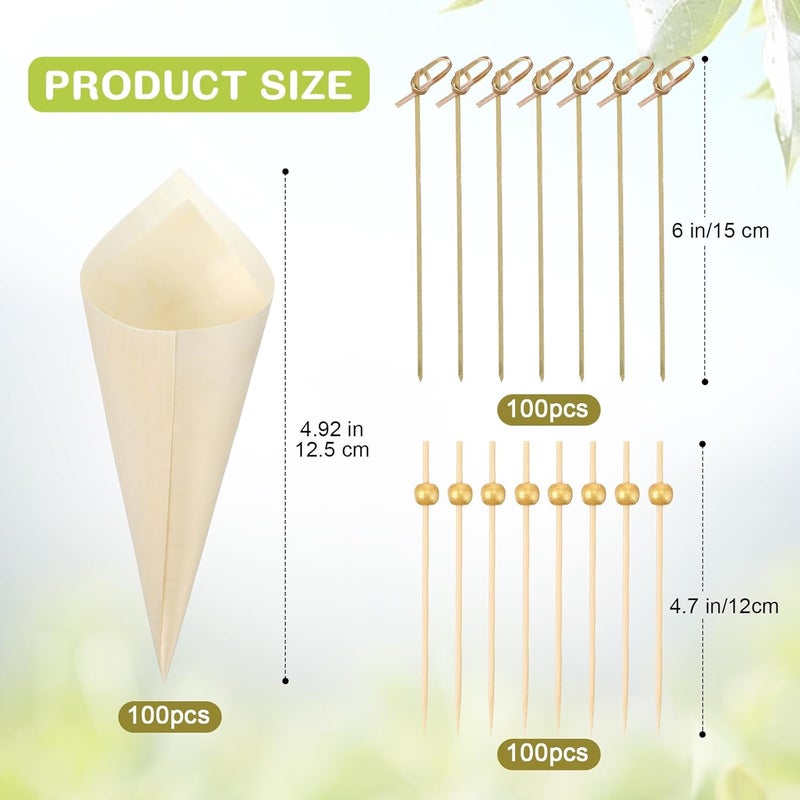 Queekay 300 Pcs Charcuterie Cones Gold Pearl Cocktail Picks and Charcuterie Sticks for Appetizers Drinks Charcuterie Parties Catering Events Fruit Party Wedding Birthday Party Supplies - Image 2