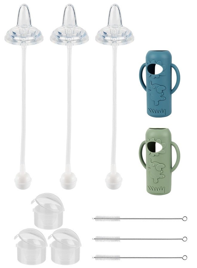 joyfeed Sippy Straw Cup Conversion Kit with Silicone Sleeves for Dr. Brown's Narrow Glass Baby Bottle 8oz,Weighted Straw Replacement Kit with Soft Sippy Spout and Handle,6m+,Set of 3 - Image 1