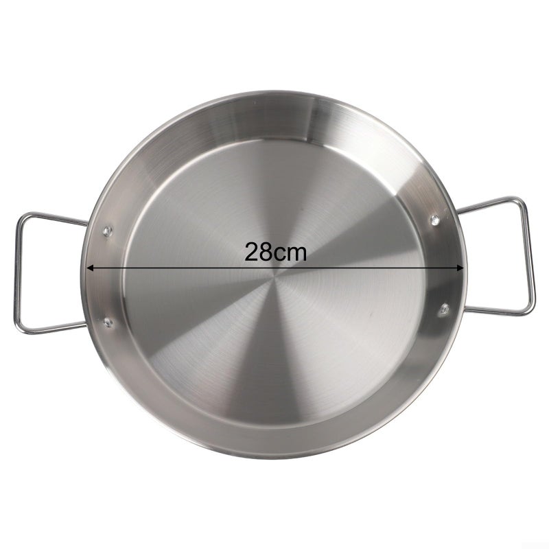 28CM Stainless Steel Paella Pan Double Handle Flat Bottom Induction Oven Cookware - Image 4