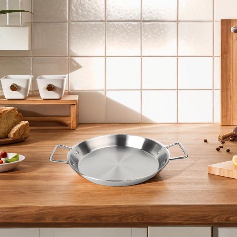 28CM Stainless Steel Paella Pan Double Handle Flat Bottom Induction Oven Cookware - Image 5
