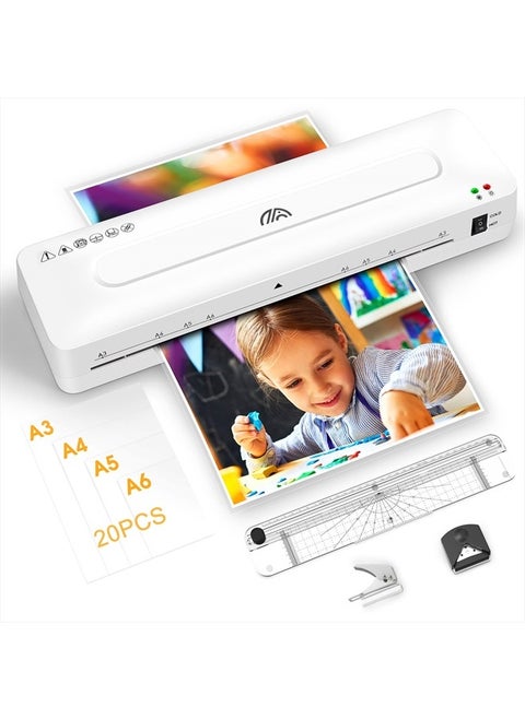 Laminator Machine,13 Inches A3 Laminator for A3/A4/A5/A6,Hot and Cold Settings,with 20pcs Laminating Sheets Pouches,Paper Trimmer,Hole Puncher,and Corner Rounder for Home Office School