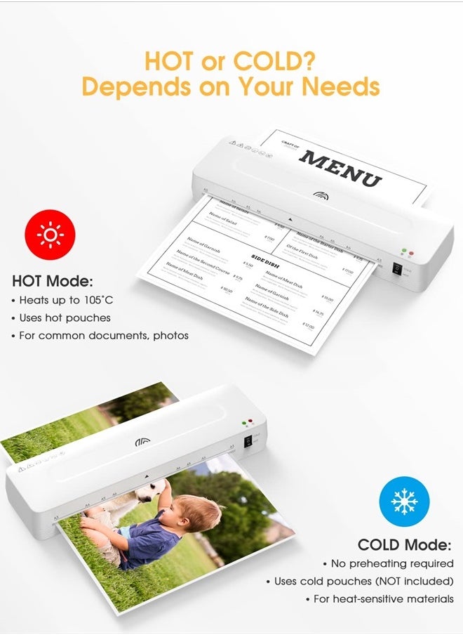 Laminator Machine,13 Inches A3 Laminator for A3/A4/A5/A6,Hot and Cold Settings,with 20pcs Laminating Sheets Pouches,Paper Trimmer,Hole Puncher,and Corner Rounder for Home Office School