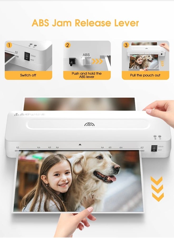 Laminator Machine,13 Inches A3 Laminator for A3/A4/A5/A6,Hot and Cold Settings,with 20pcs Laminating Sheets Pouches,Paper Trimmer,Hole Puncher,and Corner Rounder for Home Office School