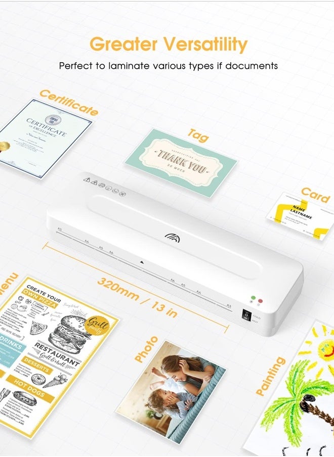 Laminator Machine,13 Inches A3 Laminator for A3/A4/A5/A6,Hot and Cold Settings,with 20pcs Laminating Sheets Pouches,Paper Trimmer,Hole Puncher,and Corner Rounder for Home Office School