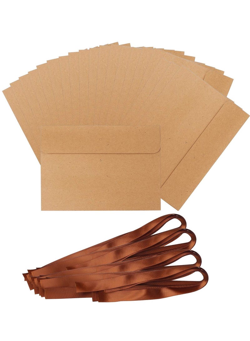 KASTWAVE 50 Pack of Envelopes with Ribbon Kraft Paper Envelope Bags for Invitations, Wedding Parties, Valentine'S Day, Thanksgiving Vintage Envelopes - Image 4