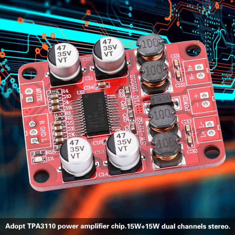 TPA3110 Audio Amplifier Board 2x15W Dual Channel Stereo - High Efficiency Power Amplifier with Reverse Connection Protection for 4-10 Ohm Speakers - Image 3