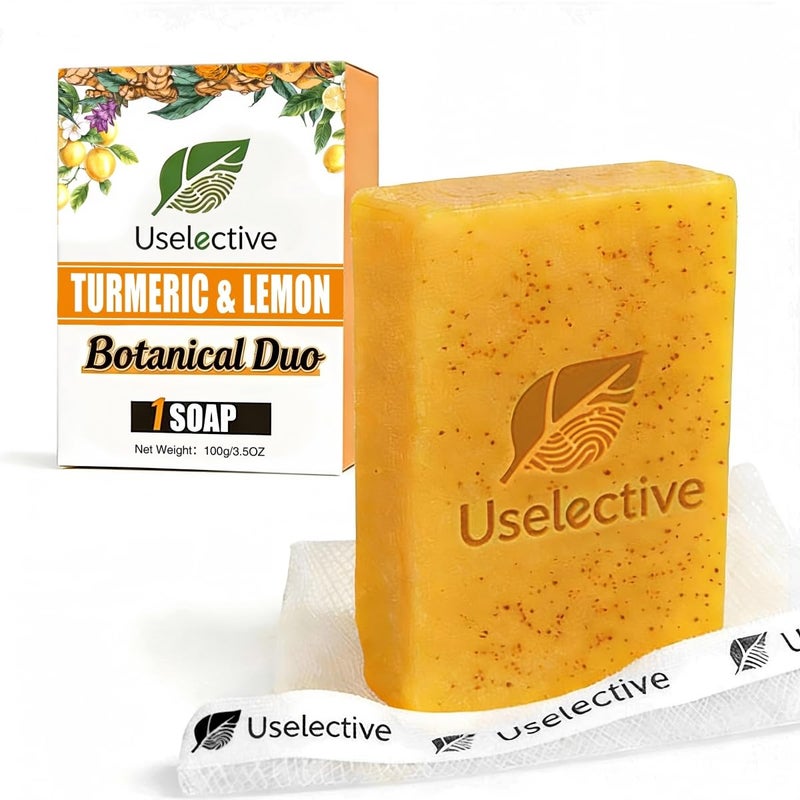 Uselective Lemon & Turmeric Soap Bar for Dark Spots, Powered by Kojic Acid & Vitamin C - Deeply Moisturizing with Amino Acids & Shea Butter - SLS Free for Face/Body - Image 1