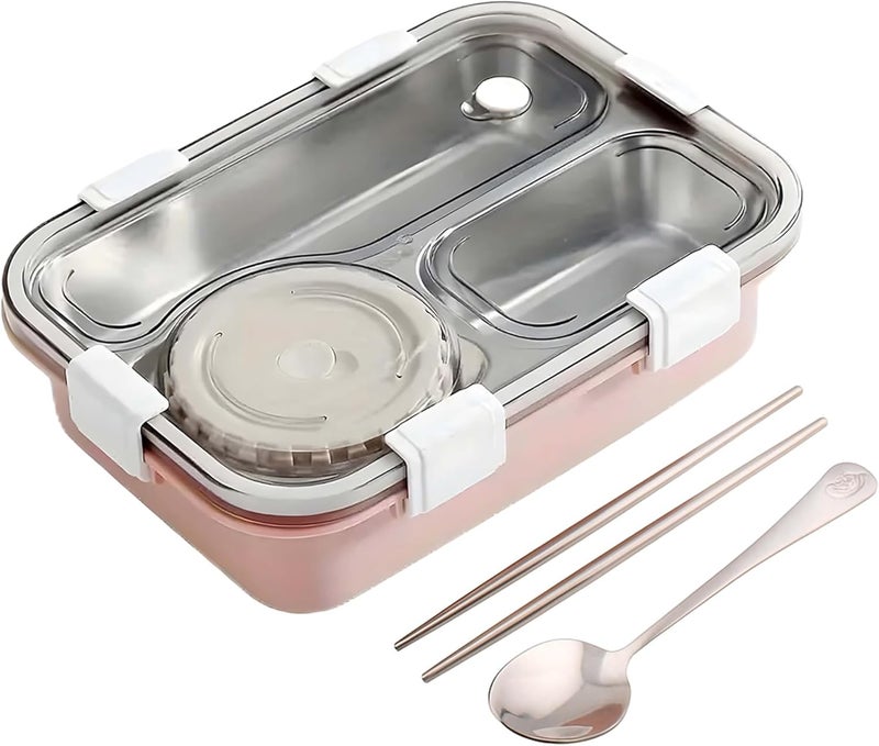 BrainGiggles 3-Compartment Thermal Lunchbox with Removable Inner Tray - Insulated, Leak Proof Bento Box Multifunctional Air Tight Food Container for Kids & Adults for Kids & Adults (Pink) - Image 1
