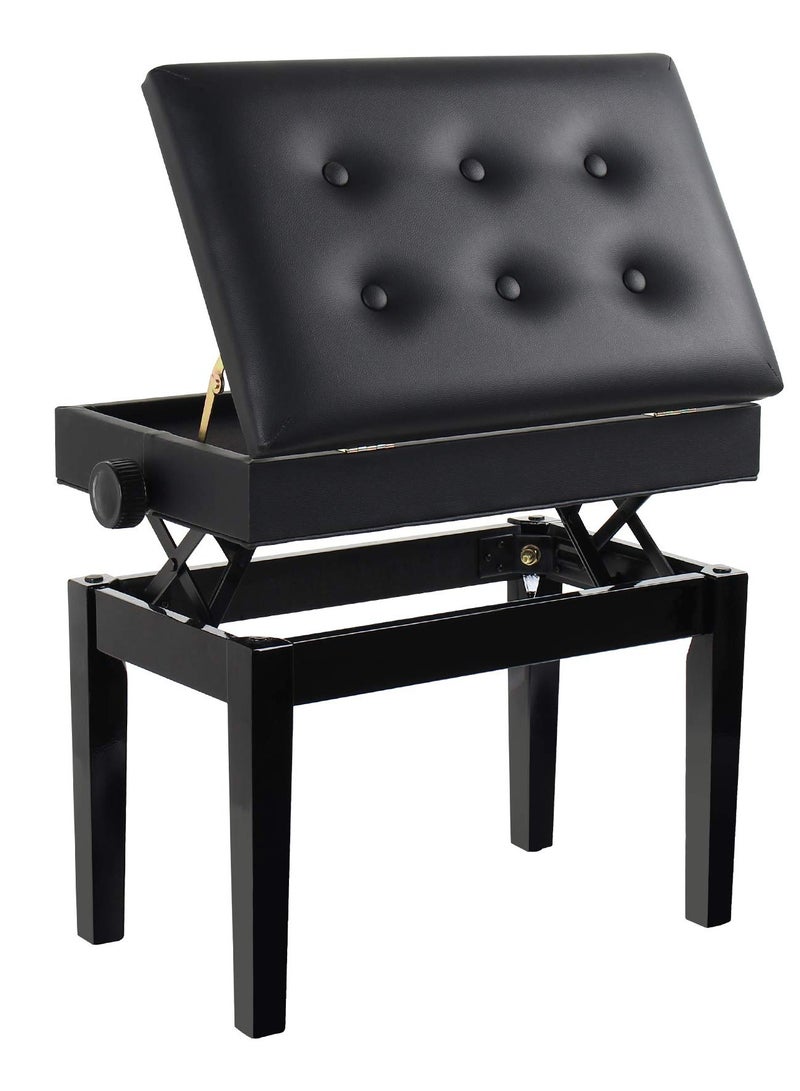 XiuWoo Piano Stool, Dressing Table Stool, Height Adjustable, Single Seat Keyboard Bench with Storage Compartment, Soft Faux Leather Padded Seat  - Image 1
