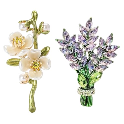 XFSAFDM 2pcs Brooch Pin For Women Lavender Flower Brooch Pins Crystal Rhinestone Glass Bouquet Brooch Lapel Brooches Jewelry Gift Accessories For Women - Image 1