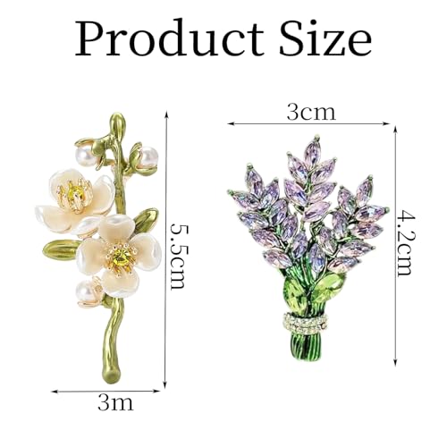 XFSAFDM 2pcs Brooch Pin For Women Lavender Flower Brooch Pins Crystal Rhinestone Glass Bouquet Brooch Lapel Brooches Jewelry Gift Accessories For Women - Image 2