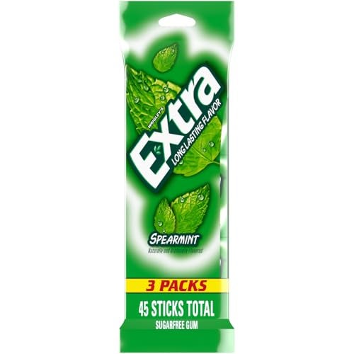 EXTRA Spearmint Sugar Free Chewing Gum 3 Pack Bulk Gum 45 Sticks Total LongLasting Fresh Breath Individually Wrapped - Image 1