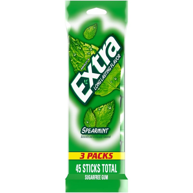 EXTRA Spearmint Sugar Free Chewing Gum 3 Pack Bulk Gum 45 Sticks Total LongLasting Fresh Breath Individually Wrapped - Image 3
