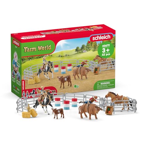 Schleich Farm World 42PC Rodeo Playset with Animal and Rider Figurines Cowboy and Cowgirl Action Figures with Cattle and Horse Toys Western Riding ScreenFree Toys Kids Ages 3 42679 - Image 1