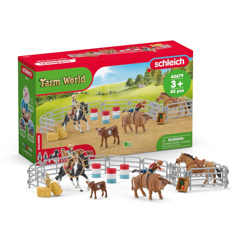 Schleich Farm World 42PC Rodeo Playset with Animal and Rider Figurines Cowboy and Cowgirl Action Figures with Cattle and Horse Toys Western Riding ScreenFree Toys Kids Ages 3 42679 - Image 2