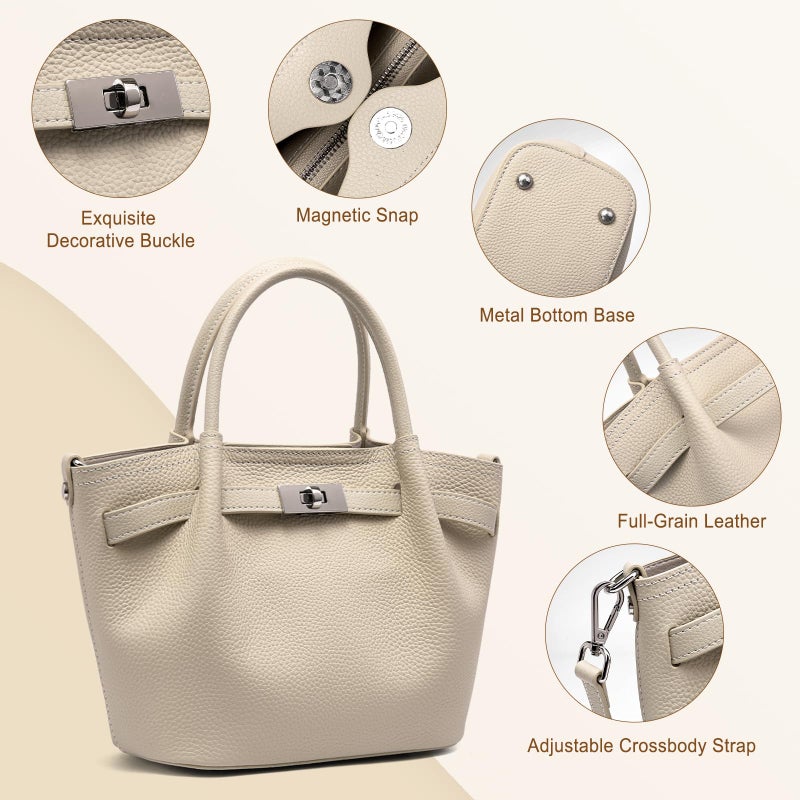BOYATU Genuine Leather Bucket Bags for Women: Small Tote Purses for Ladies Luxury Designer Crossbody Satchel Handbags(Off-White) - Image 3