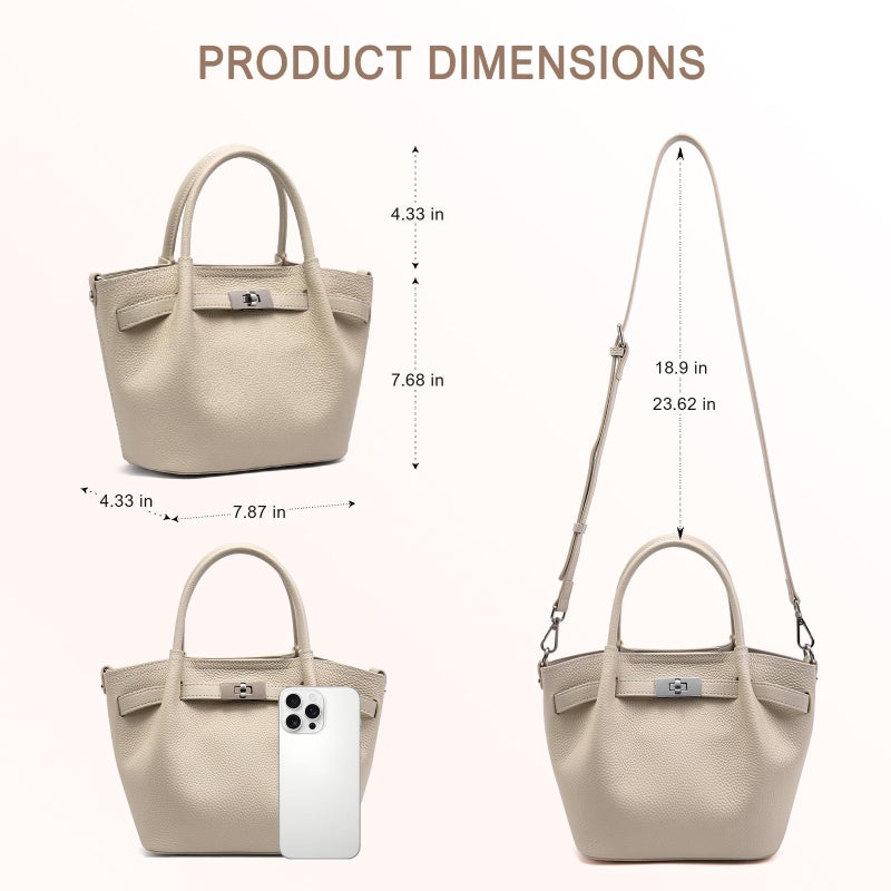 BOYATU Genuine Leather Bucket Bags for Women: Small Tote Purses for Ladies Luxury Designer Crossbody Satchel Handbags(Off-White) - Image 5