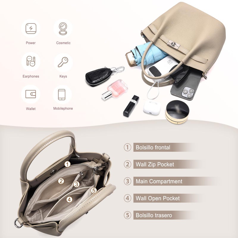 BOYATU Genuine Leather Bucket Bags for Women: Small Tote Purses for Ladies Luxury Designer Crossbody Satchel Handbags(Off-White) - Image 4